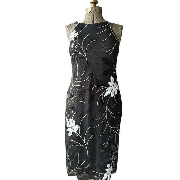 Belle Badgley Mischka Dress Gown Size 14 Black Sequin Wedding Formal Cocktail - Picture 1 of 14